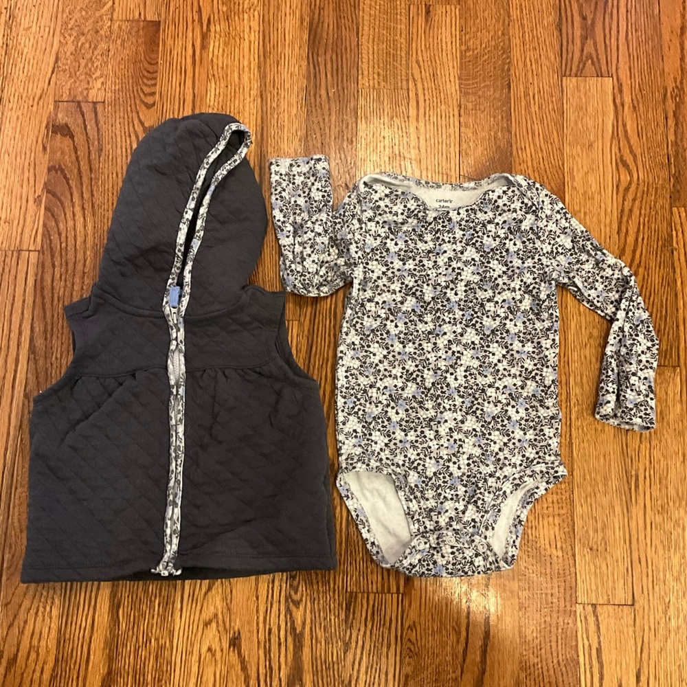 Carter's Gray and Blue Floral Onesie and Matching Vest Set